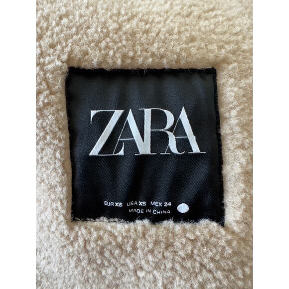 ZARA COLLECTION DOUBLE FACED COAT Faux Leather Sherpa XS - Picture 3 of 9